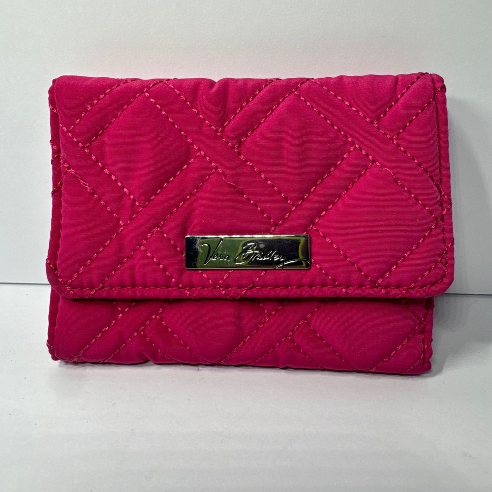 Vera Bradley Fuchsia Pink Quilted Microfiber Trifold Wallet Compact Organizer